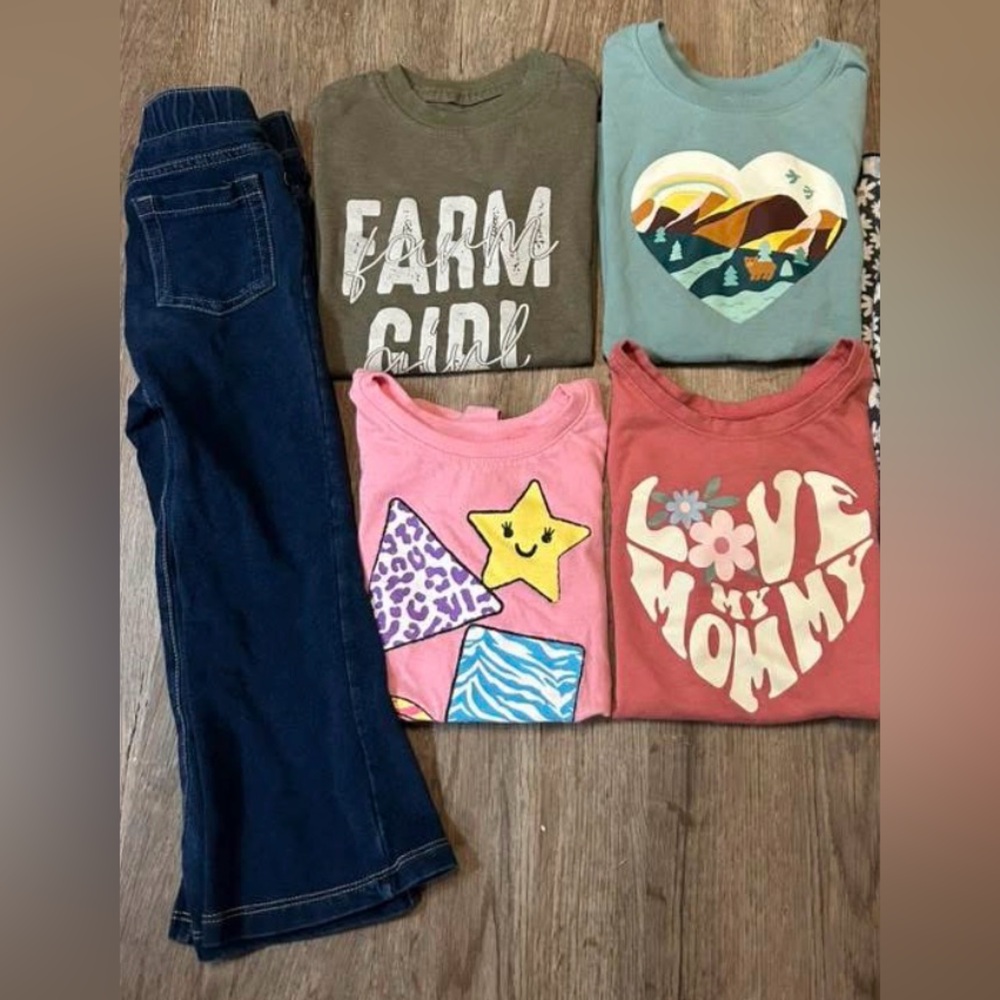 Girls 3T Clothing Bundle 5-Piece Graphic Tees + Jeans